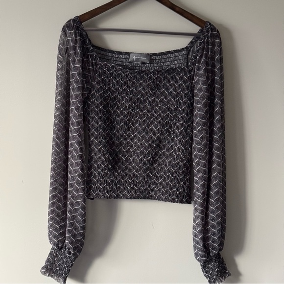 ANTHROPOLOGIE ROUEN SMOCKED CROP TOP WITH SHEER LONG SLEEVES SIZE SMALL - Picture 1 of 9